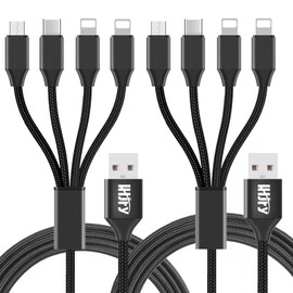 LHJRY Multi Charging Cable 2Pack 6.6ft 4 in 1 Multiple Charger Cord USB to 2*i-P/USB C/Micro USB Connector for Cell Phone/IP/Galaxy/PS/iPads and More