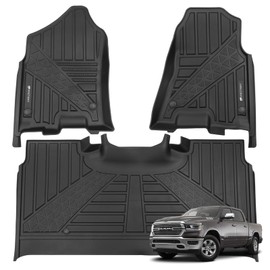 Protimat Floor Mat Custom for Dodge Ram 1500 SuperCrew Cab 2019-2024(New Body only), All Weather Waterproof TPE Floor Mats for Ram 1500 with Rear UnderSeat Factory Box 1st & 2nd Row Cargo Liner(3pcs)