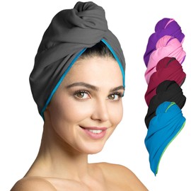 Fit-Flip Microfibre Hair Turban Set – 2 Pieces, Absorbent and Quick-Drying – Special Turban Towel and Hair Towel (Dark Grey-Blue)
