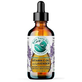 Bella Terra Oils - Lavender Infused Organic Vitamin E Oil 4 oz - D-Alpha Tocopherol Powerhouse, Extracted from Organic Wheat Germ, Lavishly Nourishing Organic Vitamin E for Luxurious Skin