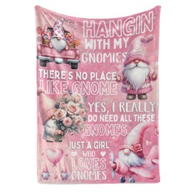 Huglanket Pink Gnome Gifts for Women, Bed Flannel Plush Blanket (50"x 65"), Gifts for Girl for Birthday, Thanksgiving, Christmas - Pink