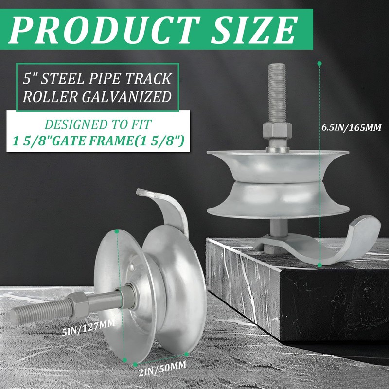 Wmebee 2 Pack Sliding Gate Rollers 5" Steel Pipe Track