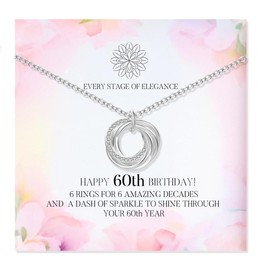 ZIIERMOSS 60th Birthday Gifts for Women,Thoughtful 60th Birthday Gifts with Card Interlocking Circles Silver Necklace Happy Birth Presents for Women Mun Wife Sister