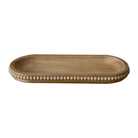 dwellington Wooden Farmhouse Decorative Tray, 12in Rustic Beaded Tray for Living Room Decor, Kitchen Table Décor, Oval Coffee Table Serving Tray (Natural)