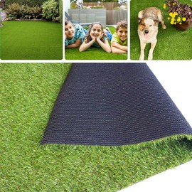 NINXANG Artificial Grass Rug 0.8 Inch Pile Height 7FTX15FT Indoor Outdoor Rug Fake Grass Carpet with Drainage Holes Green Synthetic Grass Turf Mat Turf Grass for Patio Deck Balcony Landscape Lawn