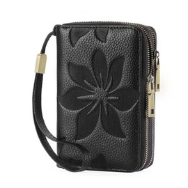 RNIEGA Women's Mini Wallet, Genuine Leather, Lightweight, Compact, Small Wallet with Coin Purse, Card Case, Skimming Prevention, Stylish, Popular,, black