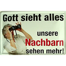 Gott sieht alles die Nachbarn mehr Blechschild Gewölbt Neu 20x30cm S3451
