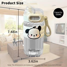 Cute 21 oz Animal Glass Water Bottle with 2-in-1 Lids, Straws, Anti-Slip Silicone Ring, Bounce Switch - Reusable Water Jug for Office, Gym, Walk, School - Eco-Friendly Drinking Water Bottles