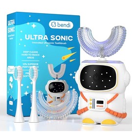 Cepillo de Dientes Eléctrico Infantil U Dental Pro Sensorial 360 - Tecnología Avanzada, Diseño de Astronauta en Forma de U, para Niños de 2 a 7 Años, 5 Modos de Cepillado, Función de Memoria Automática (Blanco, Pequeño)