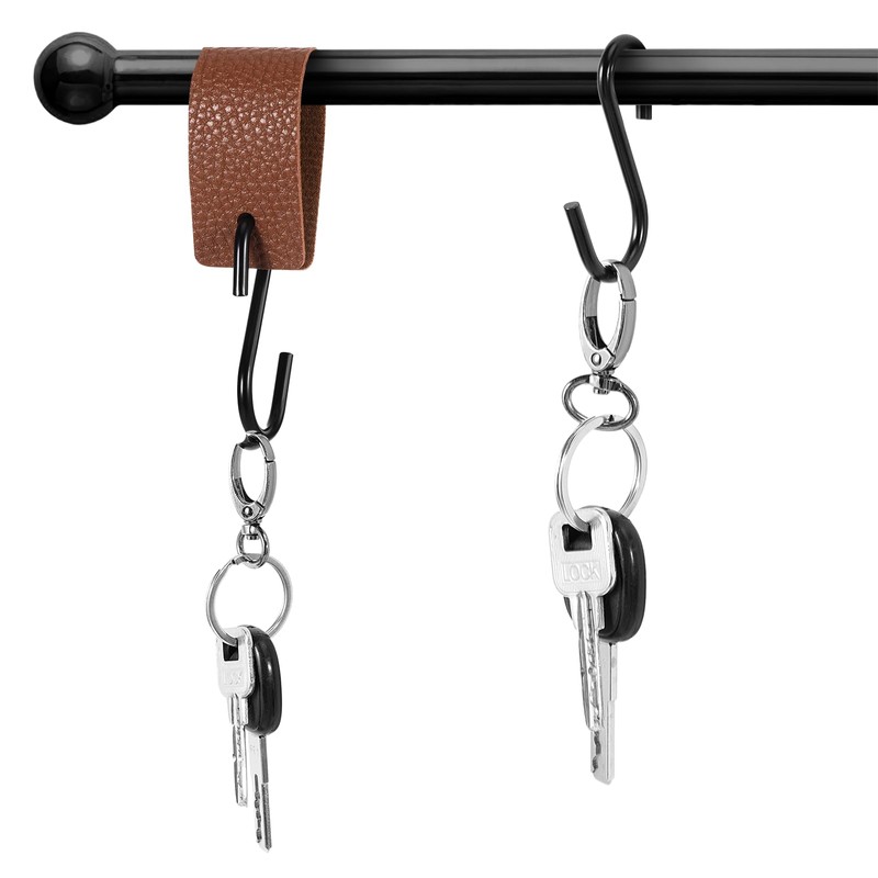 ROOMHUAWAY Pack of 6 S Hooks with Leather Loop, Clothes