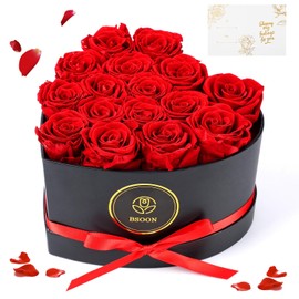 BSOON 16 Flores Preservadas, Caja de Regalo con Forma de Rosa en Forma de Corazón, Rosas Eternas, Regalo de Cumpleaños para Mujer, Esposa, Día de la Madre