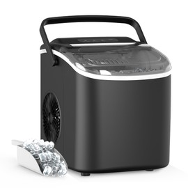 HealSmart Ice Maker for Countertop, 26lbs Ice/24Hrs, 9 Ice Cubes Ready in 6 Mins, Self-Cleaning Feature, Ice Spoon and Basket Included, for Home, Kitchen, Camping, Party, Black New