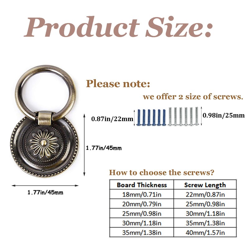 YankMooM Antique Drawer Pulls Bronze Dresser Pull Rings Round Drawer