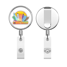 Chicago City USA Cartoon Label Round ID Badge Key Card Tag Holder Badge Retractable Reel Badge Holder with Belt Clip
