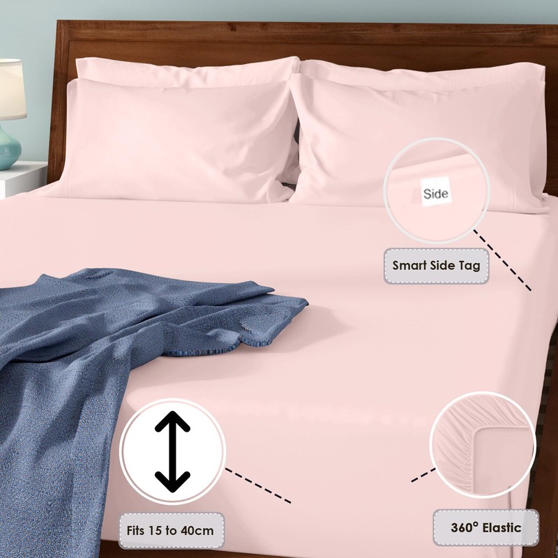 Pizuna Luxury Cotton King Size Fitted Sheet Light Pink, 800