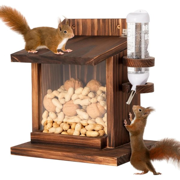 Squirrel Feeder, Squirrel Picnic Table Feeder with Water Feeder, Wooden