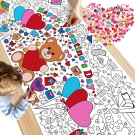 OHOME 180 PCS Valentines Day Stickers - Valentines Coloring Tablecloth with Valentines Stickers for Kids - Valentines Day Gifts for Kids - Kids Valentines Day Gifts for School Classroom