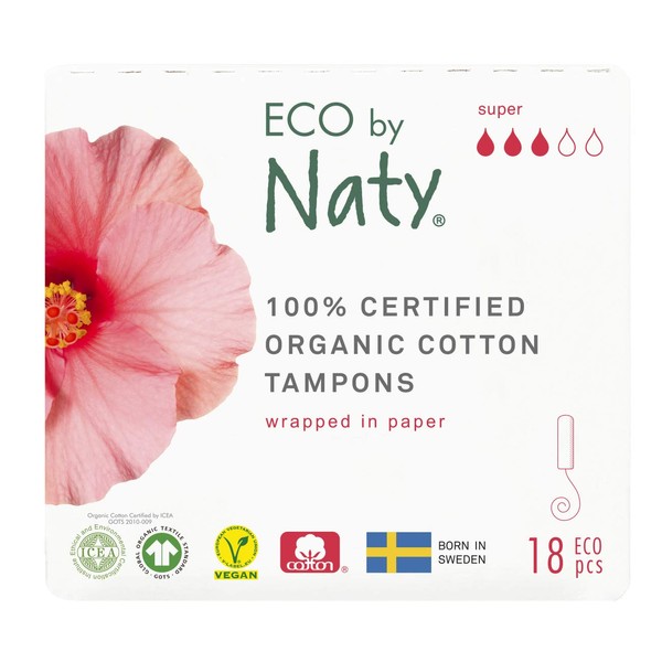 Eco von Naty Tampons - Super, 18 Tampons. Pflanzlich, Vegan, 100% Bio-Baumwolle