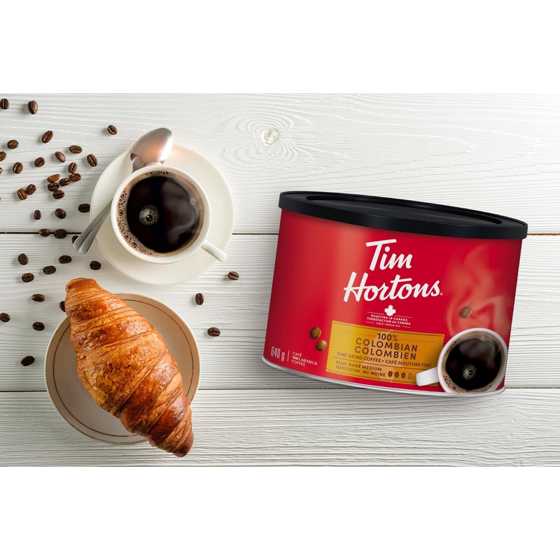 Tim Hortons 100% Colombian, Fine Grind Coffee, Dark Medium Roast,