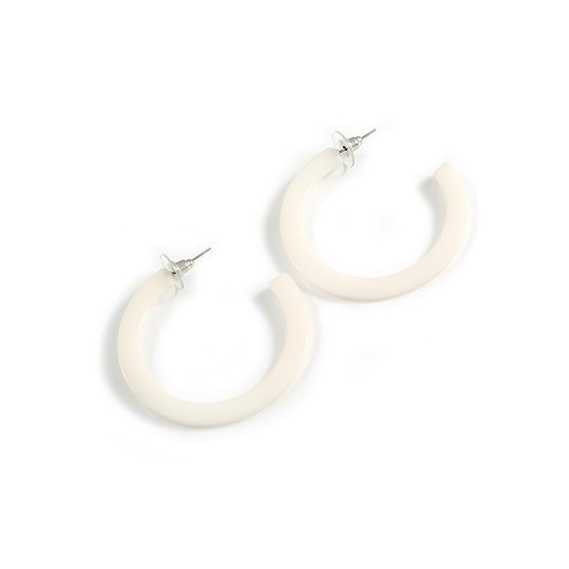 White Glossy Acrylic Hoop Earrings/45mm Diameter/Latest Hoop Earring Trends