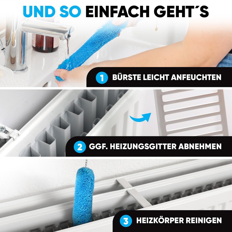 BRUSHYZ® Radiator Brush - Heating Brush Long 115 cm Microfibre
