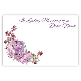 celloexpress In Loving Memory Nana (Lilac Hydrangea) Flower Message Cards - 60mm x 90mm - Bereavement Florist Card Sympathy Condolences Notes (Pack of 10)
