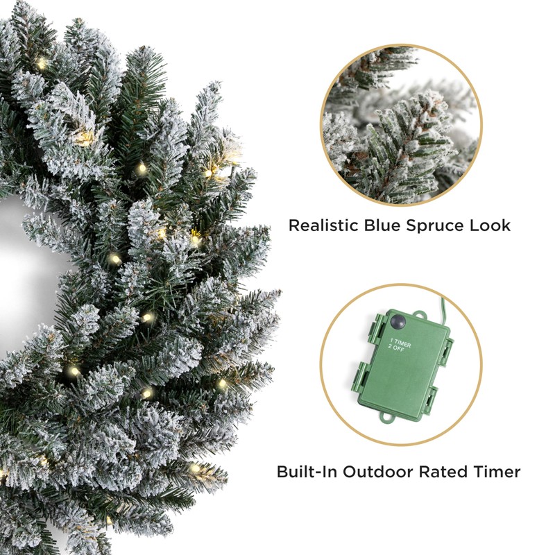 Papyrus 24" Pre-Lit Frosted Blue Spruce Artificial Wreath, Warm White