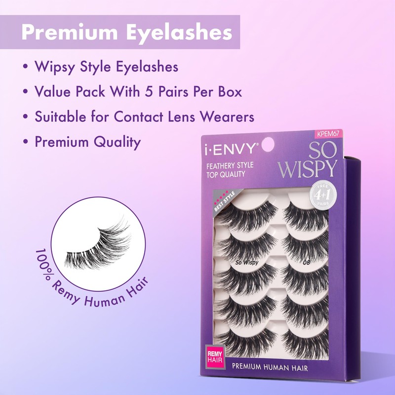 i-ENVY 5 Pairs So Wispy False Lashes, Premium Quality 100%