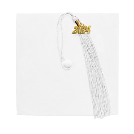 Happy Secret Unisex Shiny Kindergarten and Preschool Graduation Cap with Graduation Tassel Year Charm 2024/2023/2025 for Kids White