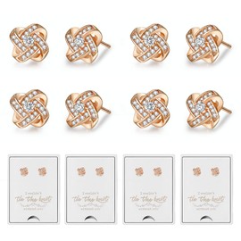 Bridesmaids Gift Set of 6 or 4 Stud Earrings Rose Gold Knot Bridesmaid Earring for Women I Couldn’t Tie a Knot Without You Wedding Proposal hypoallergenic Jewelry