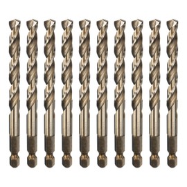 sourcing map 10pcs 1/4" Hex Shank Drill Bit 19/64" Gold Oxide M35 High Speed Steel Twist Drill Bit 135 Degree Split Point Tip Drilling Tool with Quick Change Hex Shank for Metal Wood Plastic