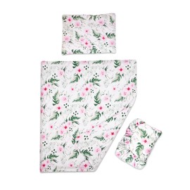 3 piece set Duvet Cover Pillowcase and Fitted Sheet for 95x65 cm Travel Cot (Rose Pink)