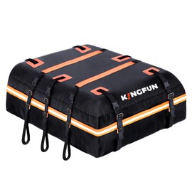 Kingfun Car Rooftop Cargo Carrier – Waterproof 15 Cubic Feet Car Roof Bag Fit All Vehicles with/Without Roof Racks, Includes Anti-Slip Mat, 8 Reinforced Straps & 6 Door Hooks, Luggage Locks