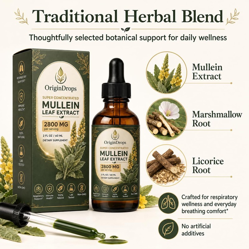 Origin Drops Mullein, Mullein Drops for Lungs, 2 Fl Oz,