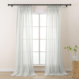 L.Z.E Silver Grey Semi Sheer Curtains for Living Room Bedroom Light Gray Linen Look Pencil Pleat Curtains & Drapes 96 Drop 245 cm Long 2 Panels Set Window Sheers Transparent (W 51.1" x L 96.5")