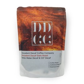 Decaffeinated Strongest Dark Roast Coffee Beans 227g - Decadent Decaf Coffee Company - Swiss Water CO2 Decaf Process - For All Coffee Machines - Strength 5-227g