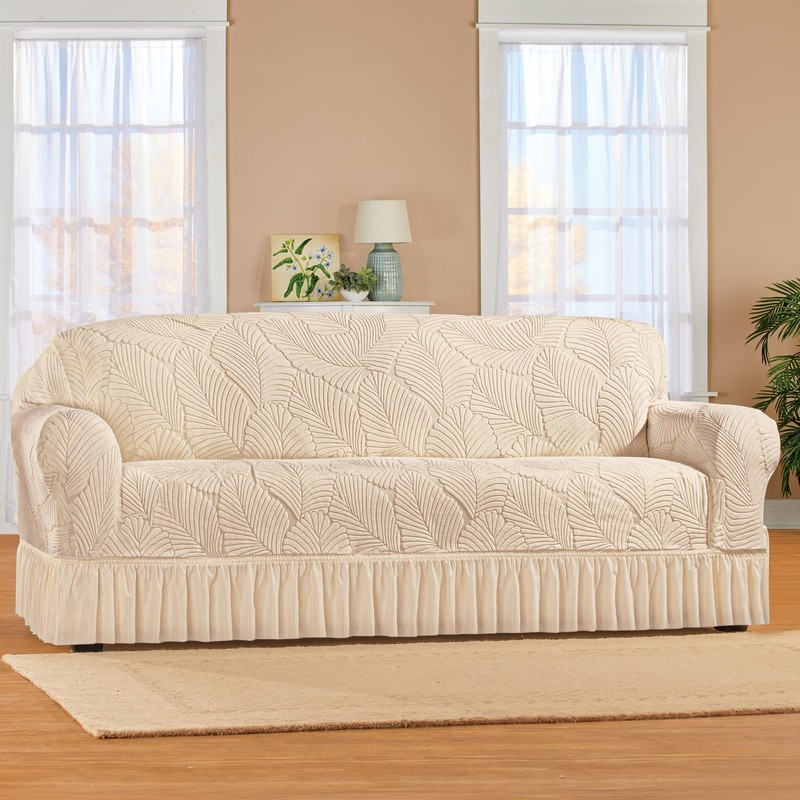 Collections Etc Textured Leaf Design Ruffled Skirt Slipcover