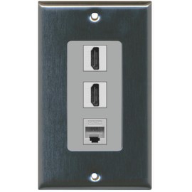 RiteAV - 2 HDMI and 1 Cat5e White Ethernet Port Wall Plate Decorative - Stainless Steel/Gray