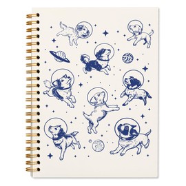 WXHUM Preppy Cute Blue Dog Spiral Notebook Journal Gifts for Women Dog Lovers, Vintage Space Puppies Planets Preppy Aesthetic Notebooks Journals for Work School Note Taking, 5.5x8.3