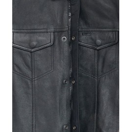 Mens Motorcycle Zipper & Button Leather Vest Gun Pockets Mc Club Vest 1 Panel Back (4XL 56"-58")