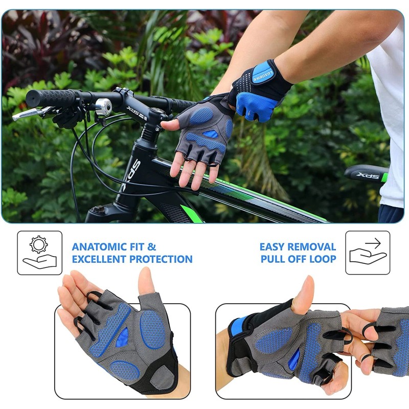 Luxobike Large Cycling Blue MTB Road Bike Gloves for Men