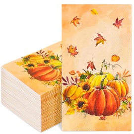 JarThenaAMCS - Servilletas de papel de calabaza, 100 servilletas desechables para invitadas de otoño, hojas de otoño, servilleta de papel para cena, toalla de mano para Acción de Gracias, cosecha de