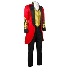 Adult Men Red Circus Ring Master Ringmaster PT Barnum Showman Costume Cosplay Uniform Party Tailcoat Jacket Suit (Large, Black/Red)