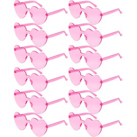 Photect 12 Pair Graduation Gift Heart Shaped Sunglasses Rimless Candy Color Glasses for Women Men Summer Party Favor(Pink)