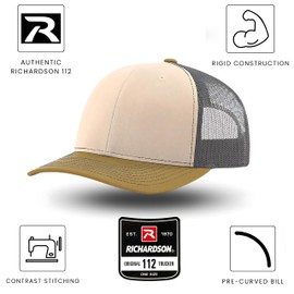 Custom Leather Patch Richardson 112 Trucker Hat for Men & Women - 6 Panel Structured Baseball Cap with Snapback Enclosure (2 - Pack, charcoal/neon blue)