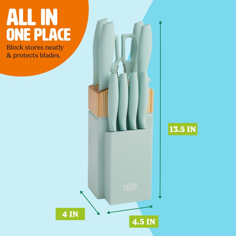 Tasty Kitchen Knife Set with Block, Cutlery Set includes Chef,