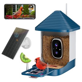 Bird Feeder with Camera, Smart AI Bird Identification & Solar Panel,2K HD Live View Instant Alerts, Auto Capture, Weatherproof Outdoors Garden Camera, for Birds Lovers