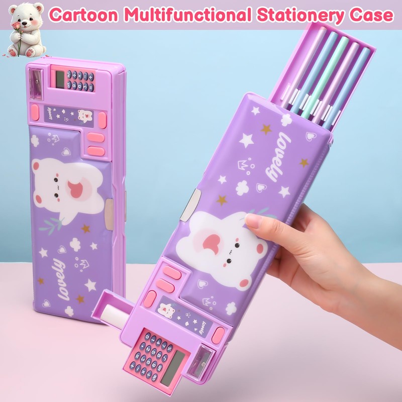 Pop Up Pencil Case, Cartoon Pencil Cases with Compartment Multifunctional