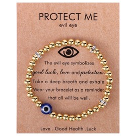 Evil Eye Bracelet for Women, Trendy Bead Bracelet with Evil Eye Charms Dainty Good Luck Protection Jewelry for Friends Mom Birthday Retirement (Gold)