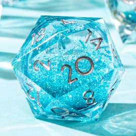 YEMEKO Single Liquid Core D20 Dice - 22mm, 20 Sided D&D Dice for Dungeons and Dragons, RPG, Roleplaying Games MTG Table Games, Handmade Polyhedral Dice with Resin Sharp Edge (Light Blue)